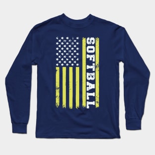 Softball American Flag Long Sleeve T-Shirt